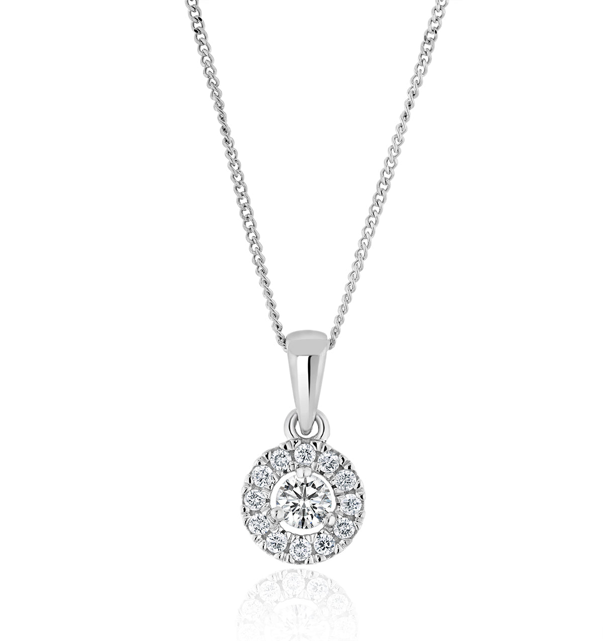 Lab Diamond Halo Pendant Necklace 0.25ct H/Si in 9K White Gold